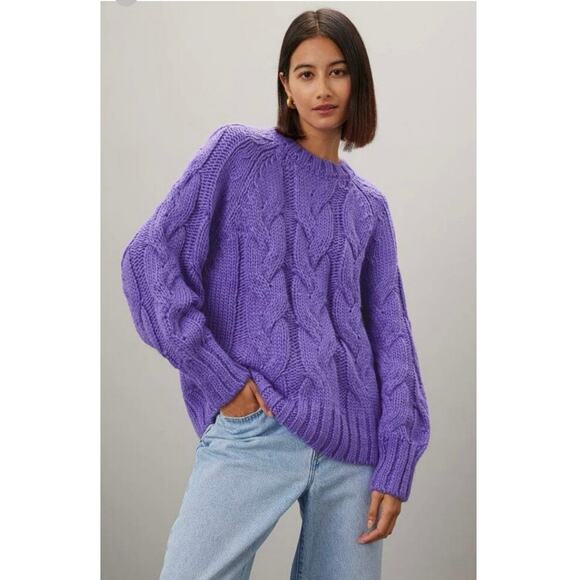 LOVE, WHIT Purple Chunky Coastal Grandma Crewneck Braided Sweater size XXL